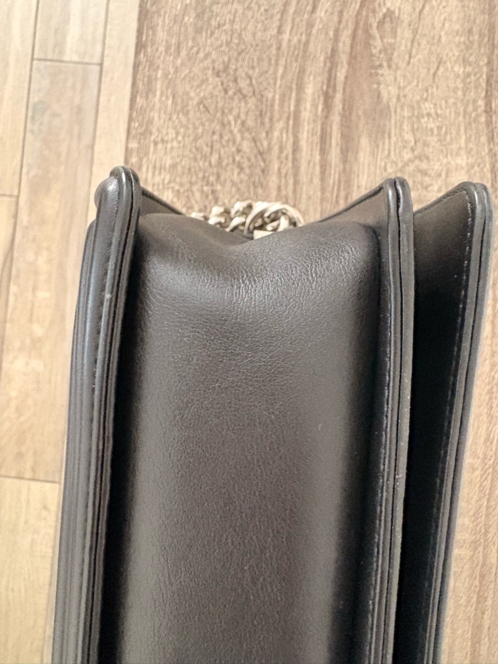 CHANEL Black Calfskin Chevron Boy Bag with Silver Hardware and Gourmette Chain - Picture 13 of 13